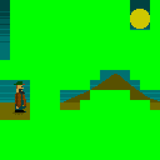 The same suspiciously copyright-infringing image as above, but with repeating 8x8 pixel tiles blocked out by a very green color.